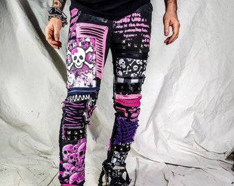 Custom goth punk skull metal y2k emo harajuku kawaii rock crust festival pants vegan cyber