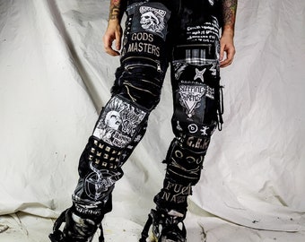 Personalizzato rock punk goth emo metal cyber scuro strappato pazzo strano funky crosta festival pantaloni vegan cyber