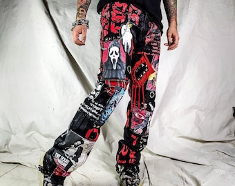 Thriller d'horreur personnalisé punk emo metal rock goth trap anime crust festival pantalon cyber