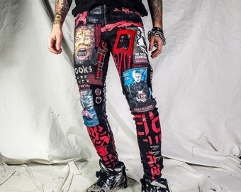 Custom horror chainsaw punk creep ghost jason voorhees friday the 13th creepy emo goth vampire crust festival pants vegan cyber