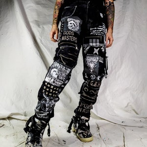 Custom rock punk goth emo metal cyber dark ripped crazy weird funky crust festival pants vegan cyber