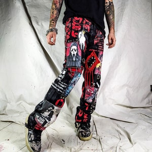 Pantaloni horror thriller punk emo metal rock goth trap anime crust festival cyber personalizzati fatti a mano