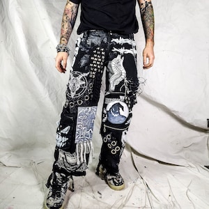 Custom Punk Rock Goth Emo Metal Black Dark Satanic Patchworked ...