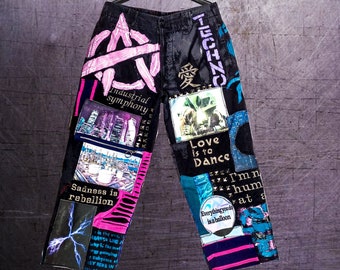 Custom extraterrestre futurista cyber punk techwear angustiado robot dance techno música industrial rock crust festival pantalones vegan cyber