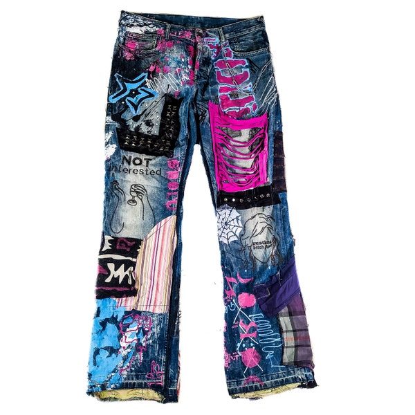 Personnalisé punk rock goth emo métal cyber foncé déchiré fou bizarre funky croûte festival pantalon végétalien cyber