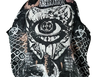 XXXL Unique handmade baggy custom tribal punk rock goth fantasy emo metal rave festival concert rockstar eye anime cool denim occult jacket