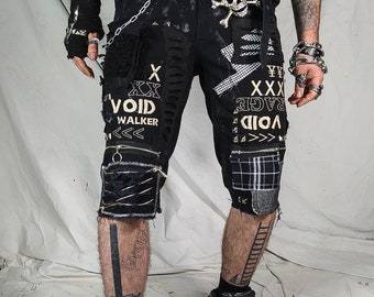 パンツ black peace now for men short pants Y2K Custom Handmade Shorts Punk Rock Goth Emo Metal Cyber Dark Ripped