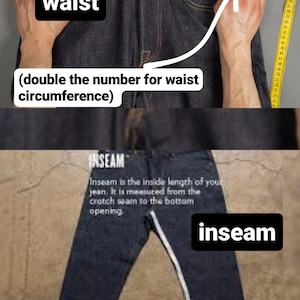 Peut inclure: Diagramme montrant comment mesurer la taille et l'entrejambe d'un jean. La mesure de la taille est prise autour de la partie la plus &eacute;troite de la taille, et l'entrejambe est mesur&eacute;e de la couture de l'entrejambe &agrave; l'ouverture inf&eacute;rieure de la jambe.