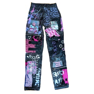 Custom punk patchwork pants MGK inspired - 2000s pop-punk and alternative rock stage aesthetics