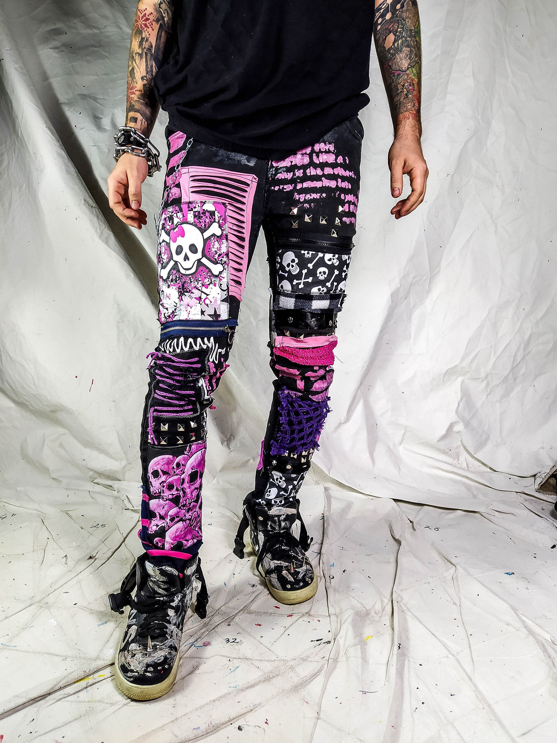 16 Jeans Emo Dark Cyber Y2k Pants Cargo Jeans Gothic Punk Rivets Black Women  hot pants @ Best Price Online
