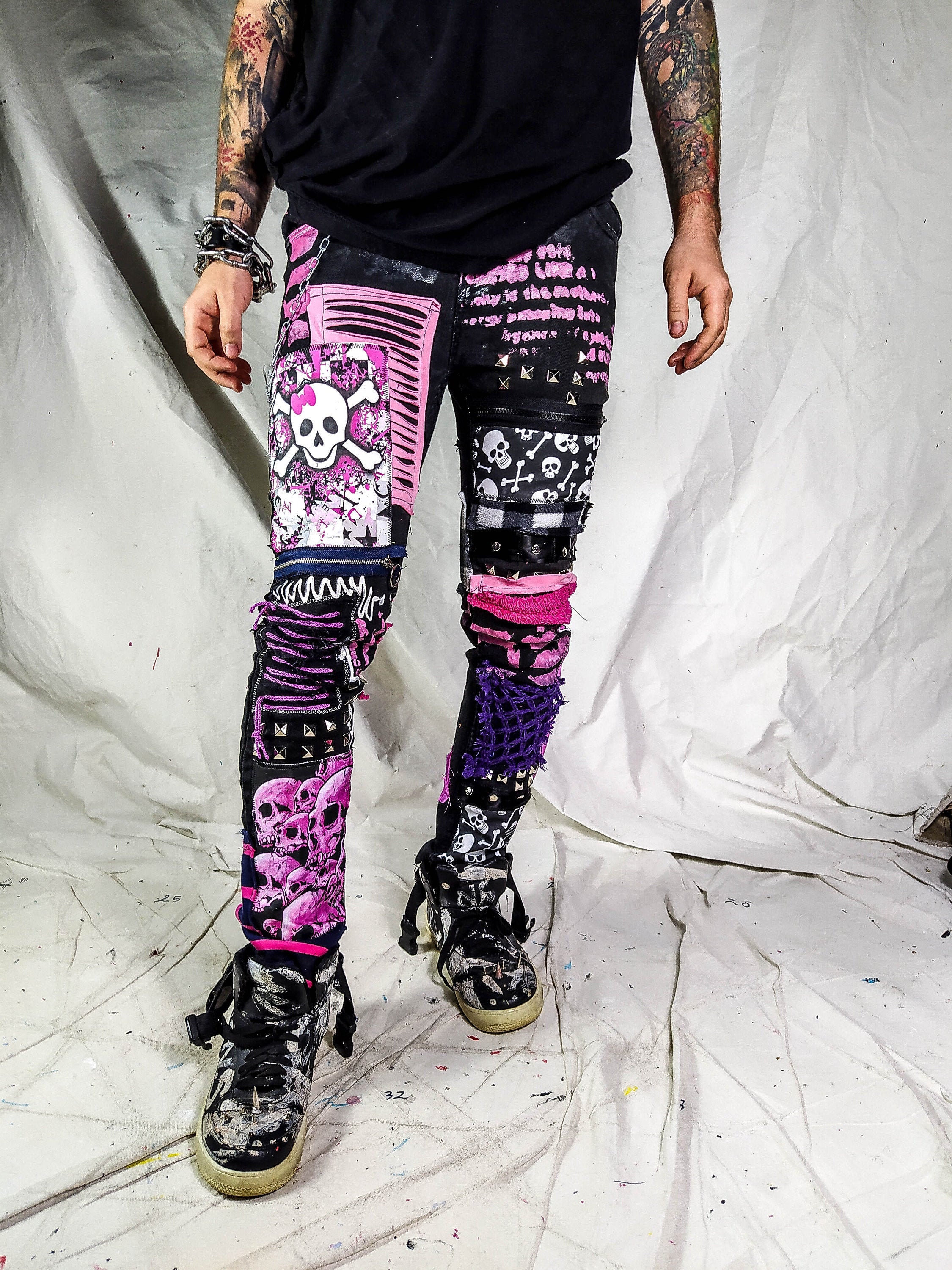 Custom Goth Punk Skull Metal Y2k Emo Harajuku Kawaii Rock Crust Festival  Pants Vegan Cyber -  Norway