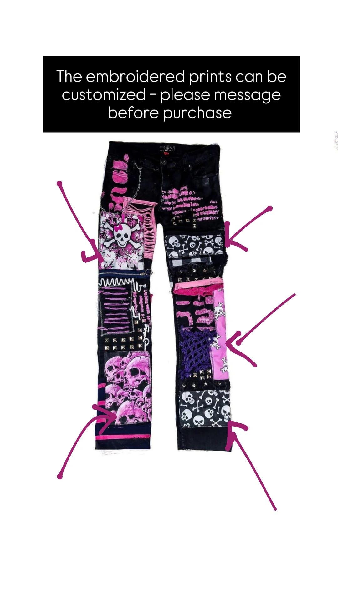 Donne Goth Punk Lavato Bordo Crudo Baggy Jeans Emo Alternative Indie Pantaloni Grunge Vita Alta Gamba Larga Pantaloni, Blu, M