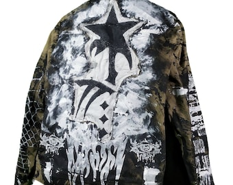 XXL Unique handmade blazer custom castle punk rock goth fantasy emo metal rave festival concert rockstar skull anime cool denim jeans jacket