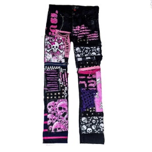Custom goth punk skull metal y2k emo harajuku kawaii rock crust festival pants vegan cyber image 3