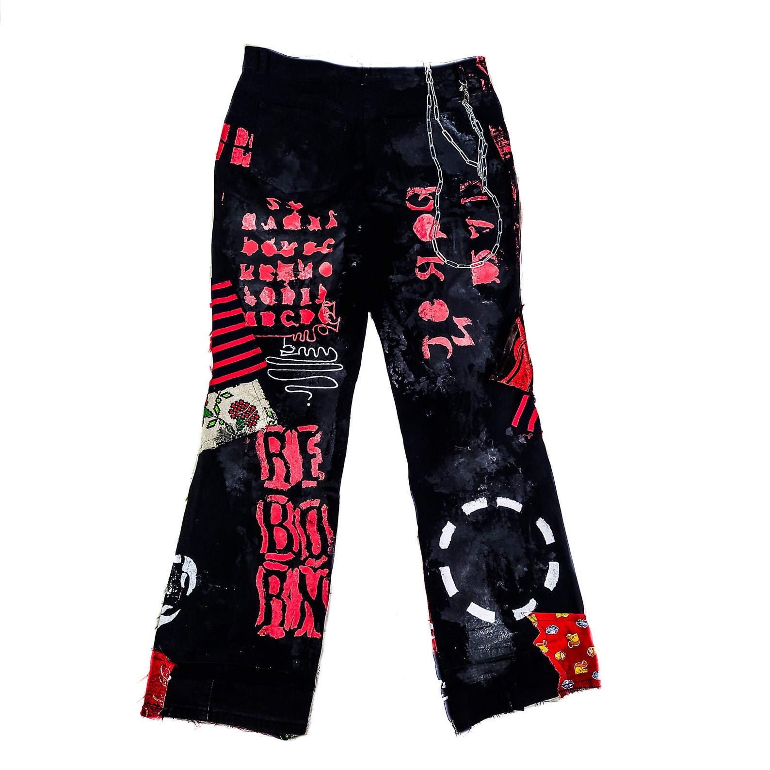 Custom Anime Embroidery Pants With Chains Rivets Studs - Etsy