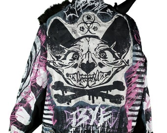 XXL - XXXL Unique handmade emo custom tribal punk goth fantasy furry queer rave festival star y2k skull anime cool animal patch cat jacket
