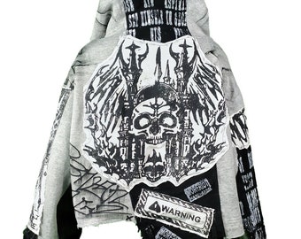 XXL Unique handmade custom patches punk goth fantasy emo studs rave festival spikes skull cyberpunk  cool baggy crop hoodie oversized
