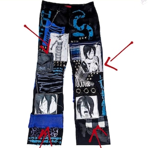 Personnalisé fait main anime manga japonais harajuku kawaii rock punk metal croûte festival pantalon vegan cyber image 4