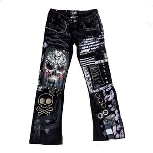 Custom skull punk grunge rock chain emo goth metal crust festival studded jeans cyber pants