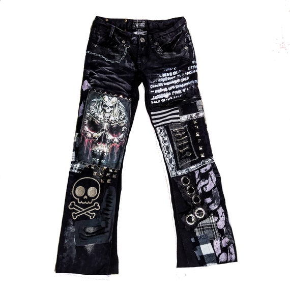 skull print studs punk rock pants y2k | www.esn-ub.org