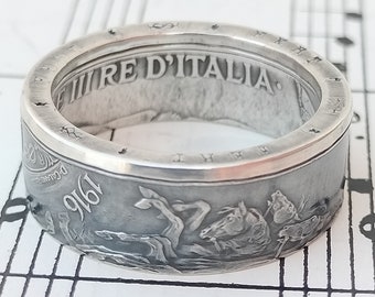 Anello antico argento con una moneta da 2 Lire Italia