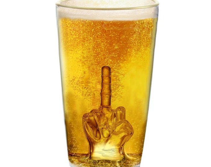 Pint Glasses – Middle Finger Beer Glass – Tall Drinking Glasses for Beer, Cocktails, Water – Thick Clear Glass Pint Glasses, with Gold Rim