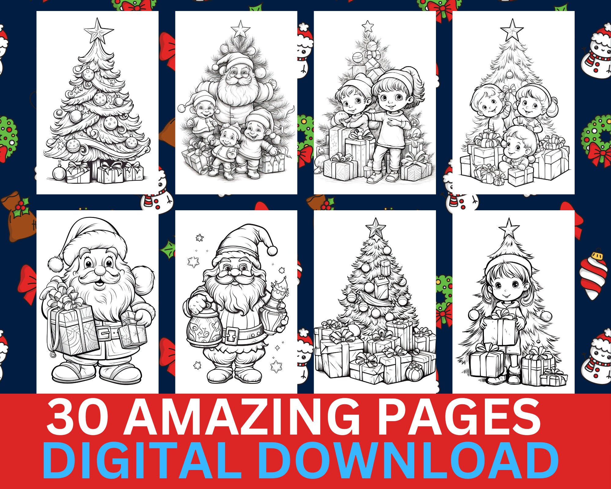 Christmas Coloring Pages 30 Pages Digital Download Holiday Coloring