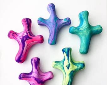 Handmade Swirled Polymer Clay Clinging Cross – Christian Prayer Comfort Item