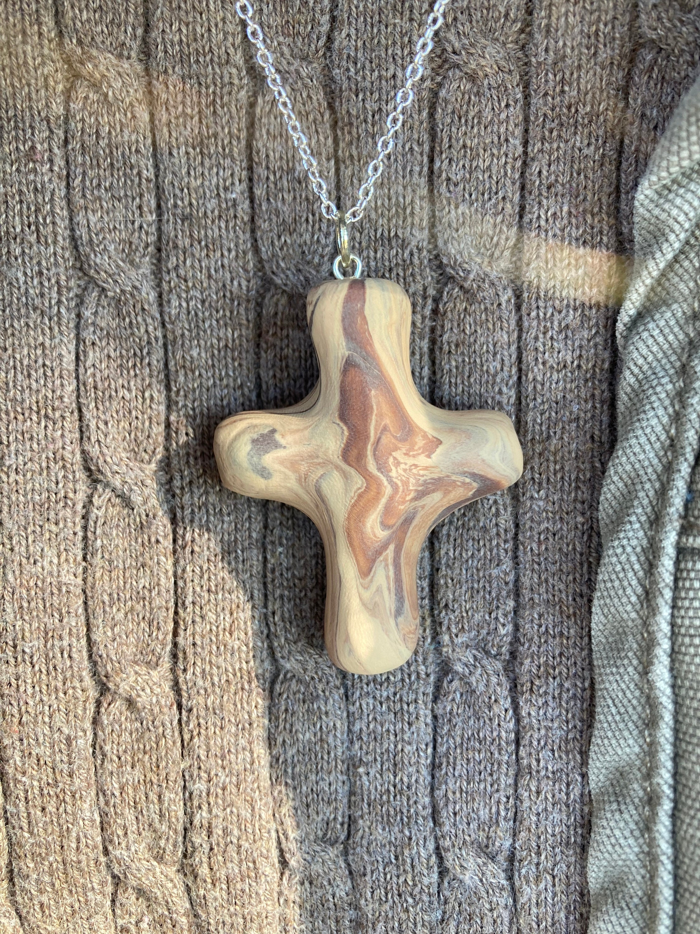 Cross Charm Handmade Clay Christian Necklace: Faux Wood - Etsy