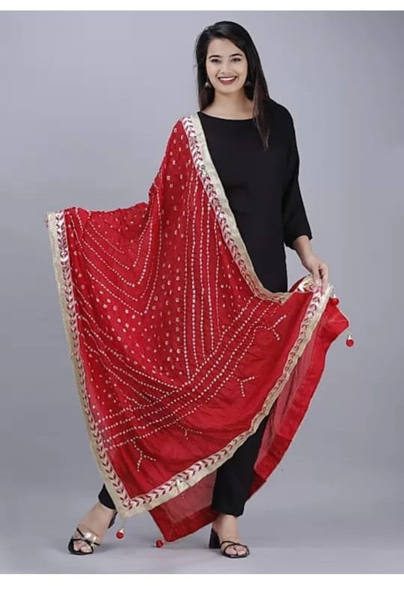 Salwar Kameez Black with Red Bandhani Dupatta Kurta Kurti Set Etsy