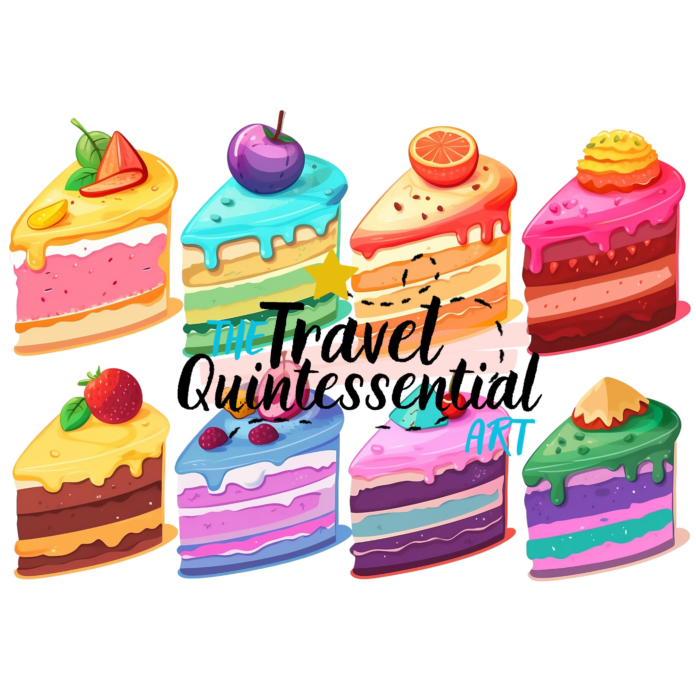 Cute Cake Slice Clipart, Colorful Dessert PNG (digital Download) - Etsy