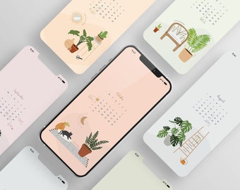 2026 Calendar Phone Wallpaper: Boho Plants & Full Moons (Digital Download)