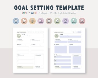 Goal Setting Template: Printable Fillable PDF, 9 Categories (Letter, Legal, A4)
