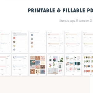 May include: Printable and fillable PDF templates with 8 pages, 36 illustrations, and 20 images. The templates feature a variety of designs, including floral, geometric, and abstract patterns.