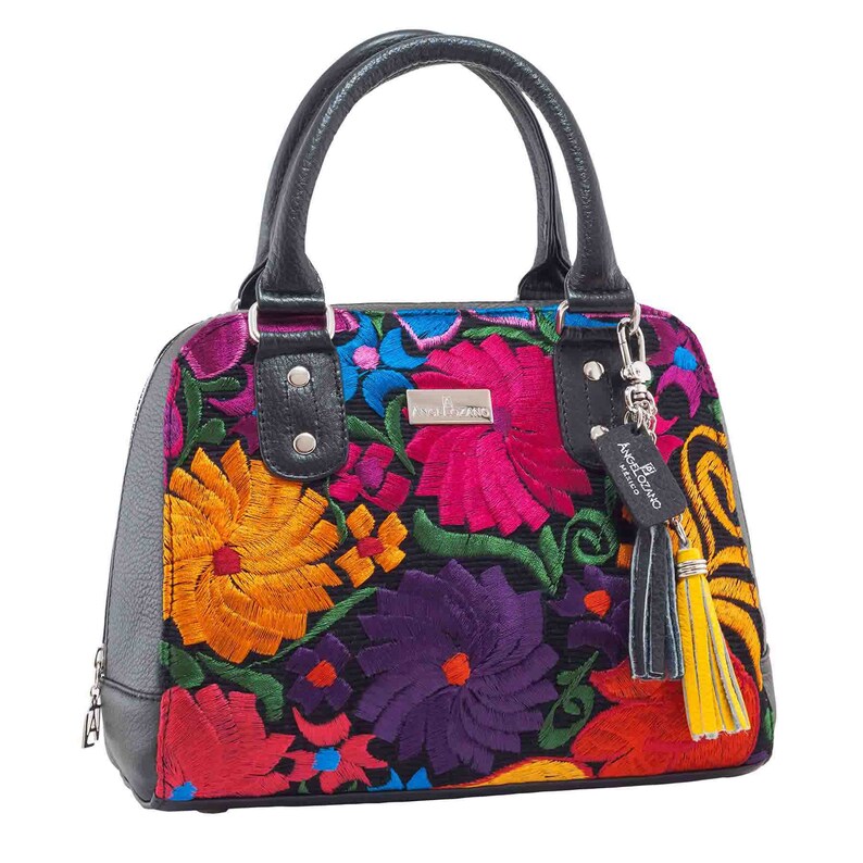 AngeLozano Bag Elsa Model Genuine Leather Color Black Handmade Loom