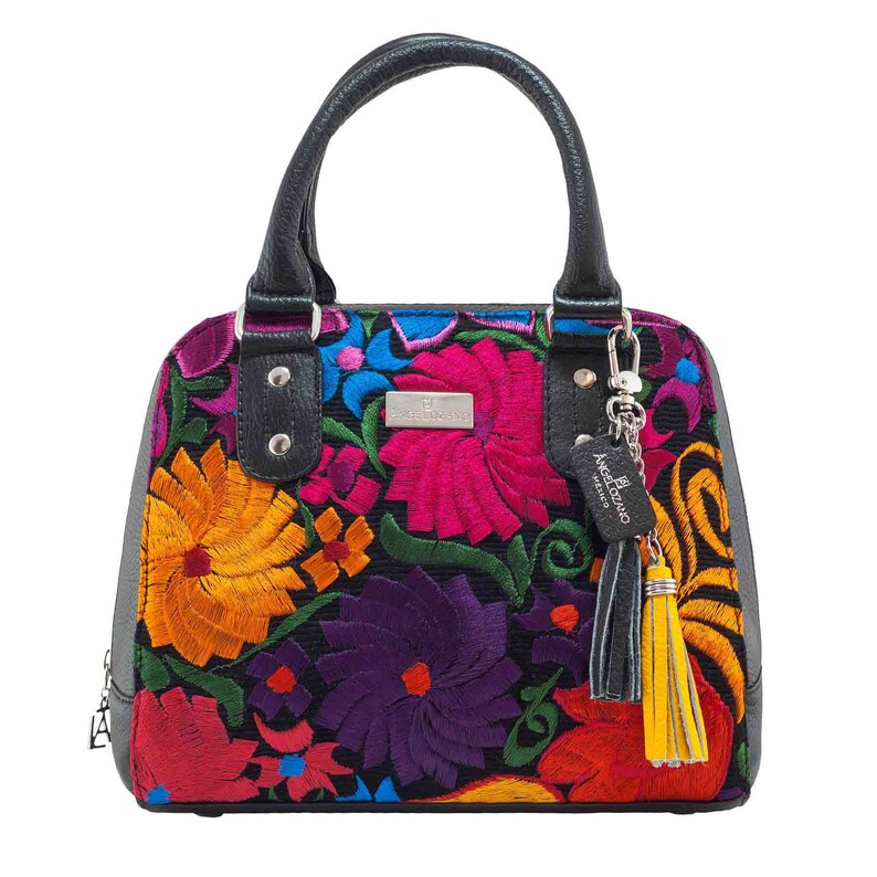 AngeLozano Bag Elsa Model Genuine Leather Color Black Handmade Loom