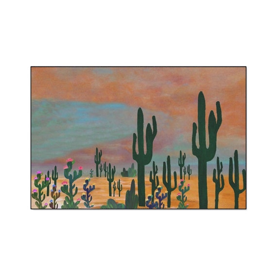 Cactus Desert Sunset Christmas Holiday Lights Door Floor Mat for Indoor or  Outdoor With Non-skid Backing. 