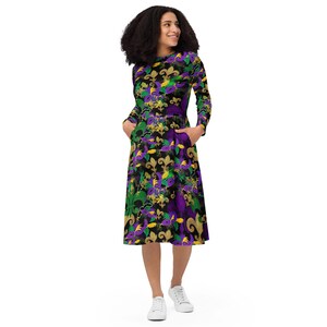 mardi gras midi dresses Stacia Circle Dress - Mardi Gras Feather
