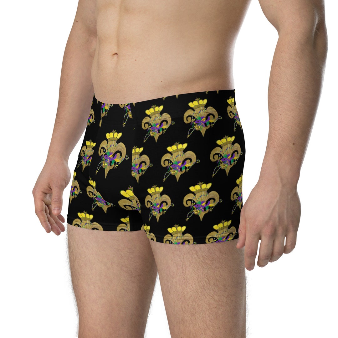 Mardi Gras Gold Crowned Fleur De Lis Boxer Briefs With My Art. Mardi