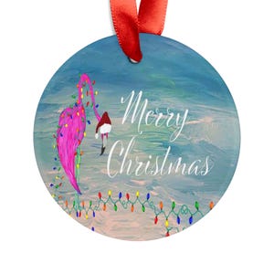 Flamingo with Holiday lights Tropical Festive Acrylic Ornament.