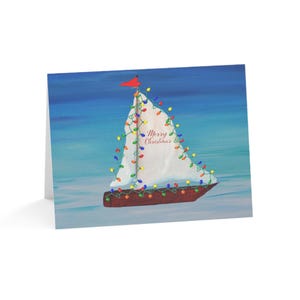 Nautical Sailboat Christmas Card, Holiday Boat Parade, with Envelope
