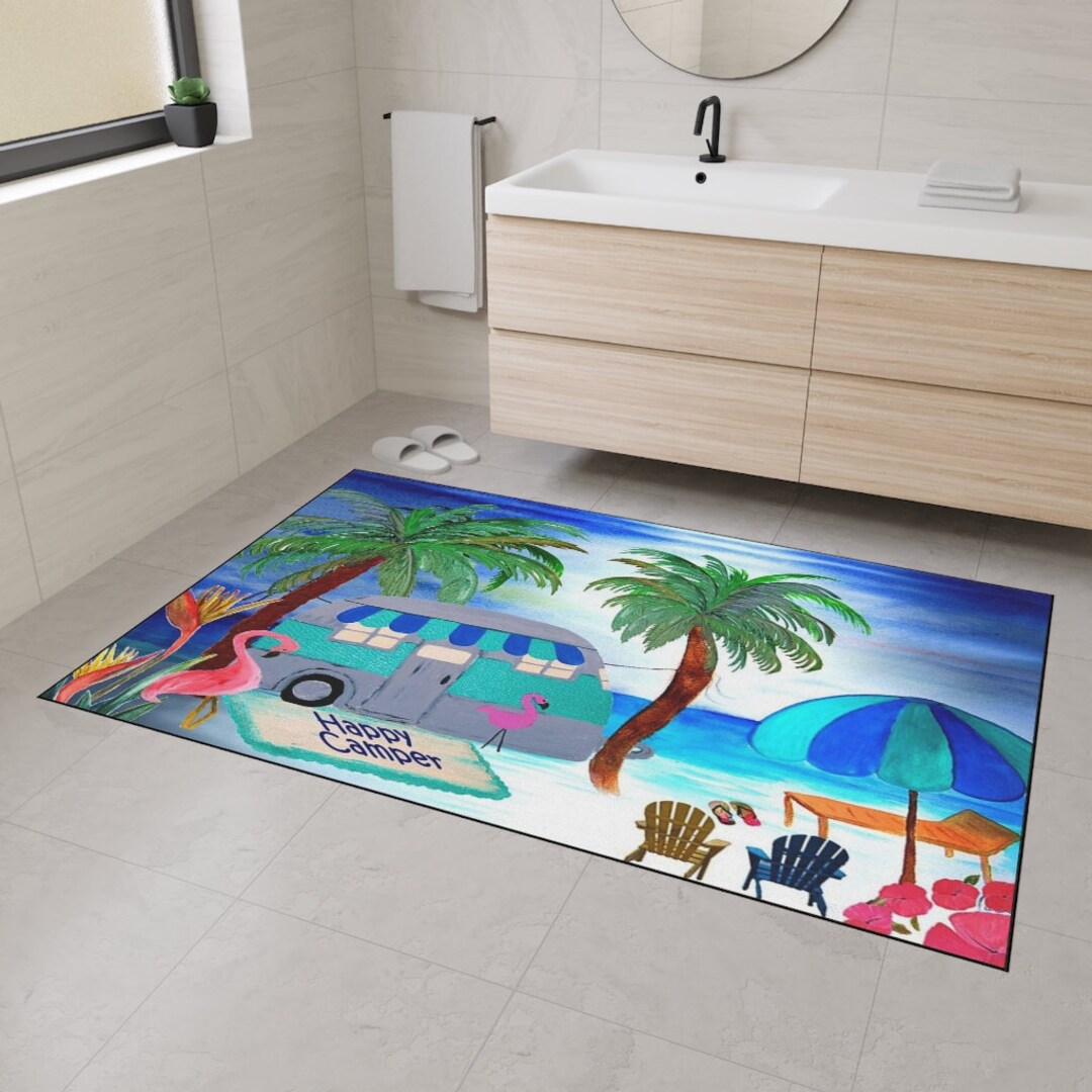 Retro Vintabe Airstream Camper Beach Rug Floor Mat for Indoor or