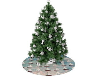 Faldas para árbol de Navidad con veleros náuticos, decoración navideña, decoraciones para árboles, accesorios para el hogar, falda para árbol con veleros rojos en la playa de Clearwater.