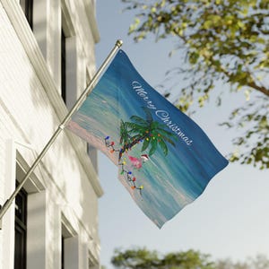 Flamingo Coastal Christmas Flag, Double-Sided Beach Decor, Holiday Banner, Festive Outdoor Flag