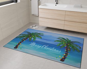 Tropical Christmas Palm Tree Floor Mat | Coastal Holiday Decor