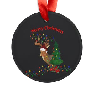 Santa deer Christmas Acrylic Ornament, Festive Holiday Decor, Gift for Tree, Merry Christmas Decoration, Unique Ornament.