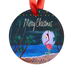 Tropical Flamingo Christmas Ornament, Holiday Decor, Acrylic Christmas Ornament, Gift for Her, Beach Theme Holiday Decoration