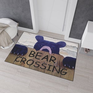 Kitchen Rugs Plaid Bear Black and Red Doormat with Non Skid Rubber Backing