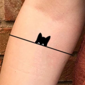 Black Cat Temporary Tattoo Sticker - Watching Cat Minimalist Tattoo Design – Cute Cat Sticker, Kitty Decals Gift For Tattoo Lover, Cat Mom