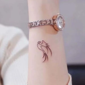 Minimalist Phoenix Temporary Tattoo-Small Phoenix Decals For Girl-Little Bird Tattoo Design-Phoenix Tattoo-Tattoorary-Tattoo Lover Gift